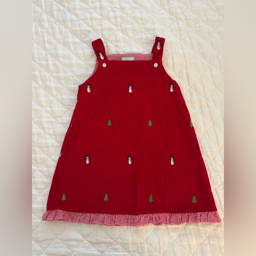K&L Girls Corduroy Red Christmas Snowman Tree Jumper size 2